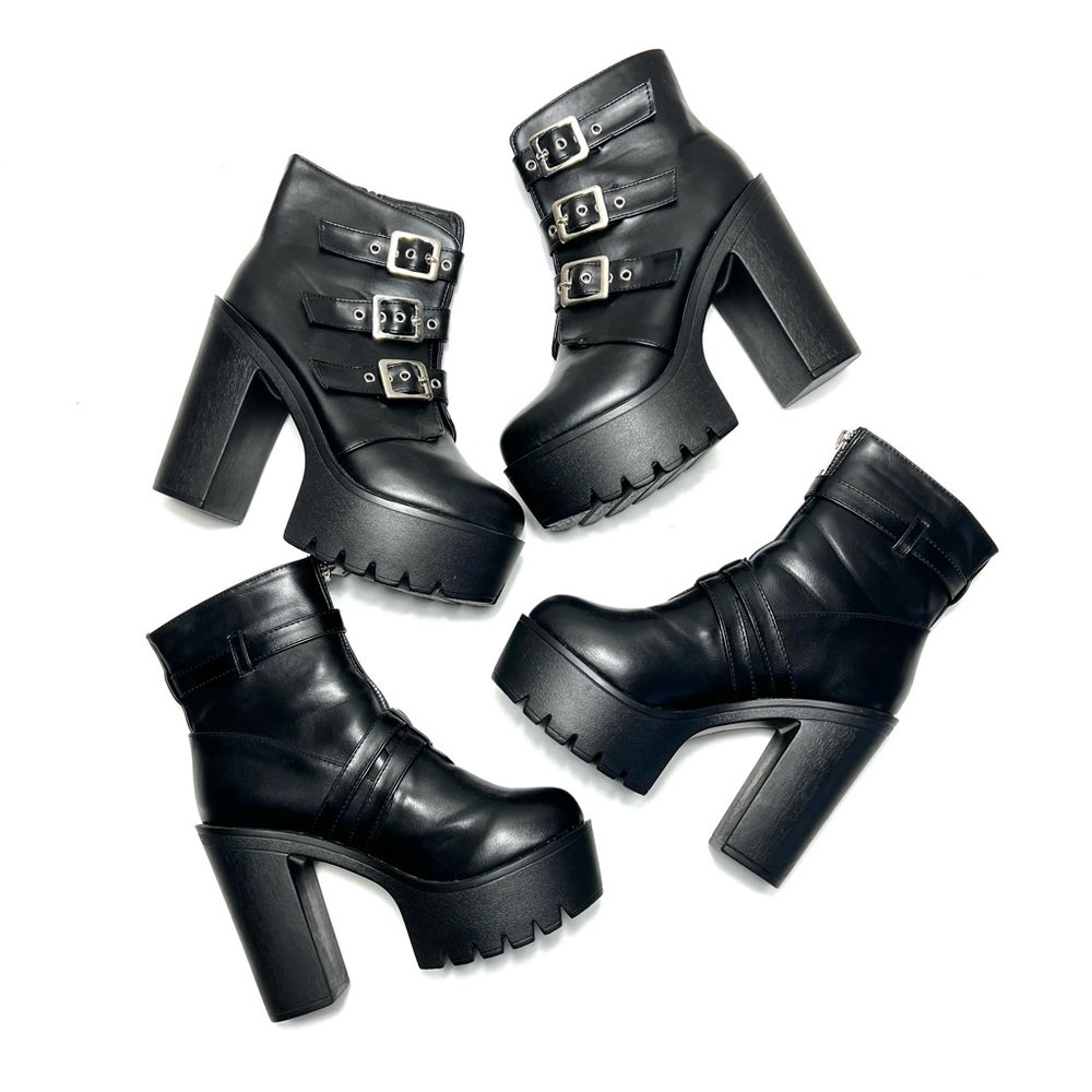 SHEIN Black Buckle Chunky Goth Booties - WomenSize 40 (8.5 US) *Bundle*